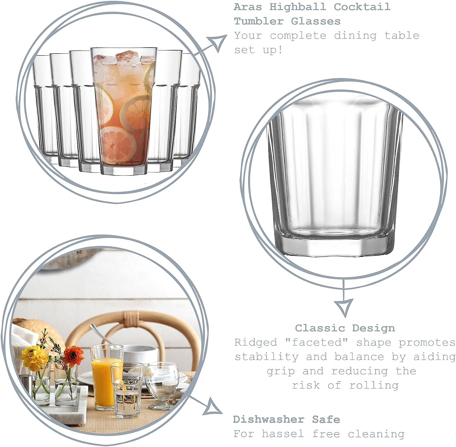 LAV 6X Clear 360ml Aras Highball Glasses