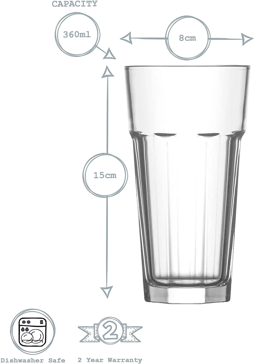 LAV 6X Clear 360ml Aras Highball Glasses