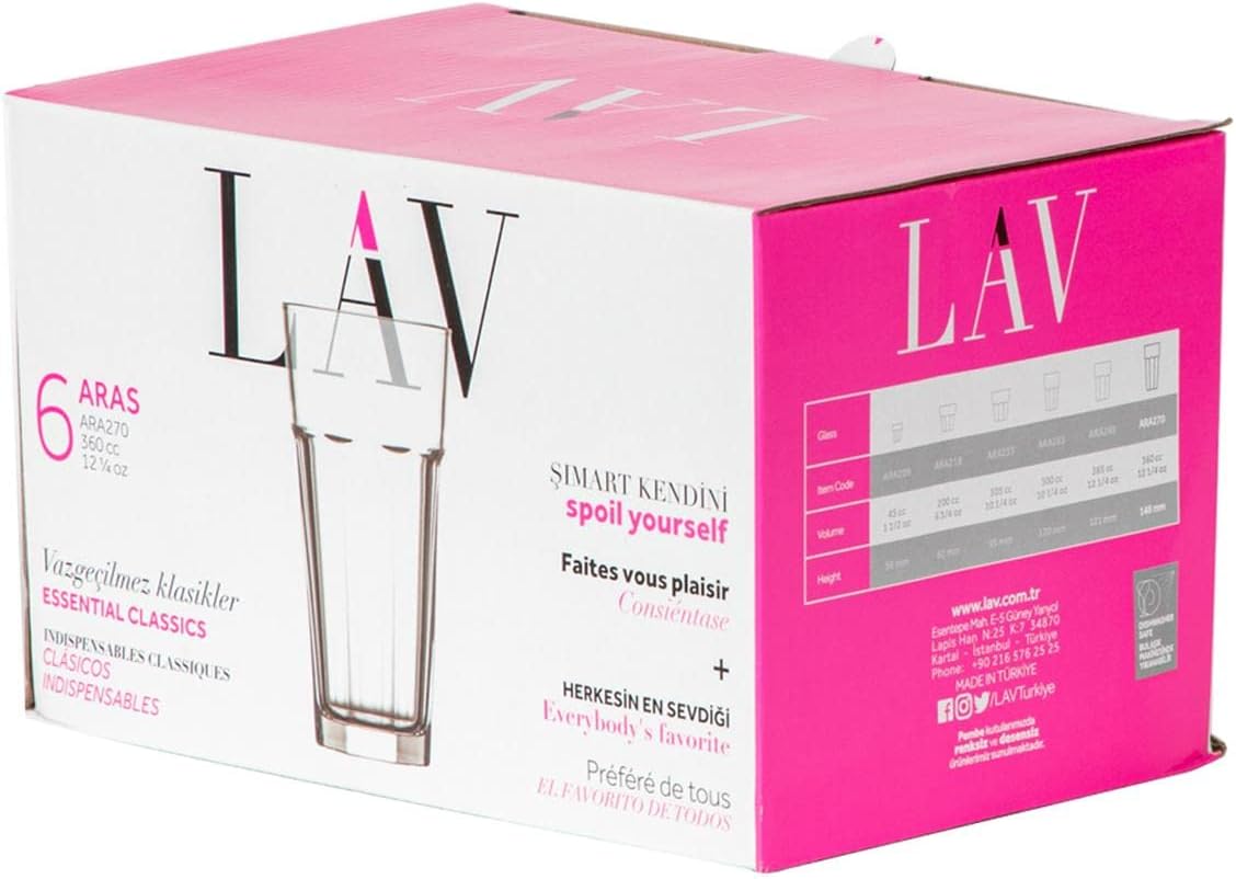 LAV 6X Clear 360ml Aras Highball Glasses