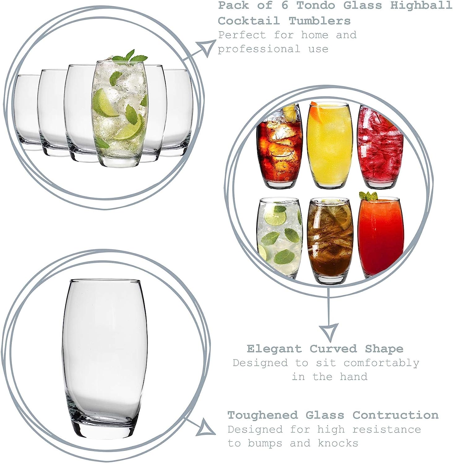 LAV 6x Clear 510ml Empire Highball Glasses