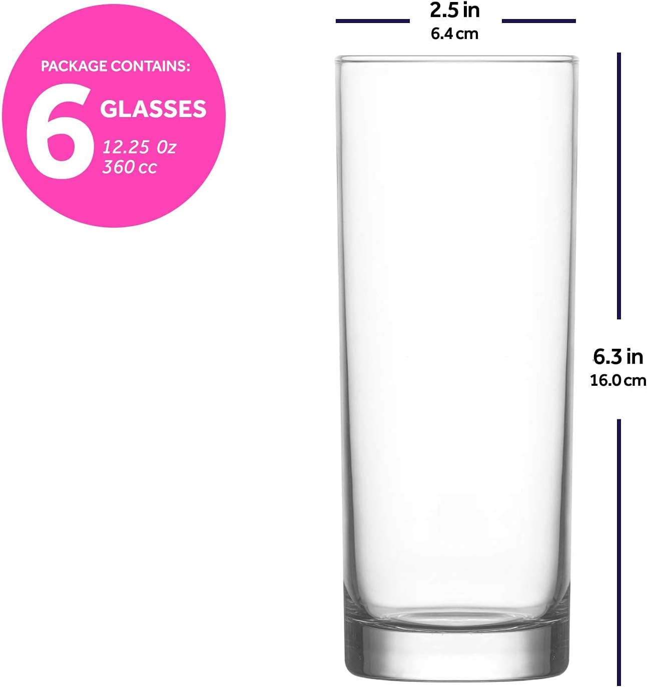 LAV 6X Clear 290cc Liberty Highball Glasses