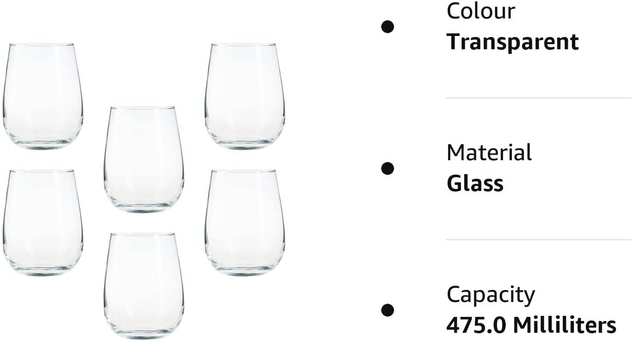 6X Clear Drinking Tumbler Glass Set 475ml