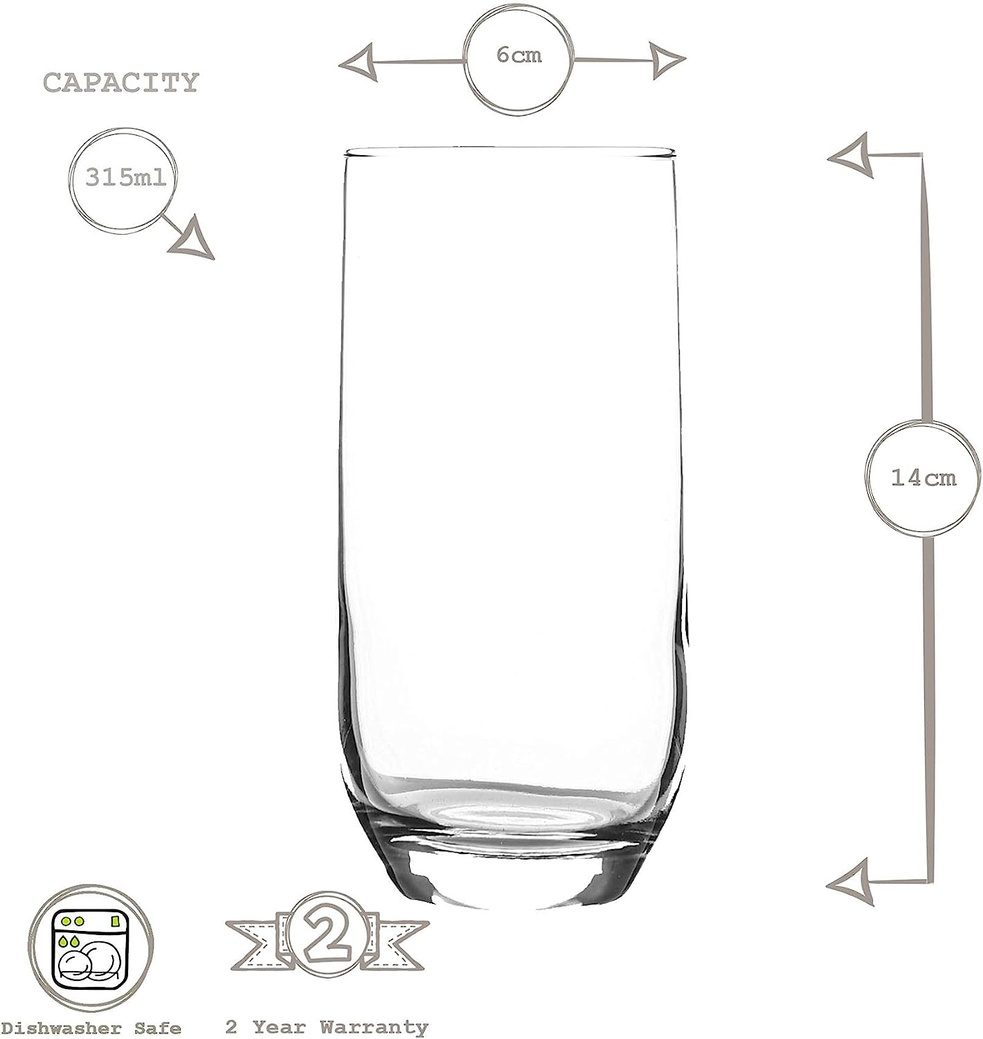 LAV 6X Clear 315ml Sude Highball Glasses