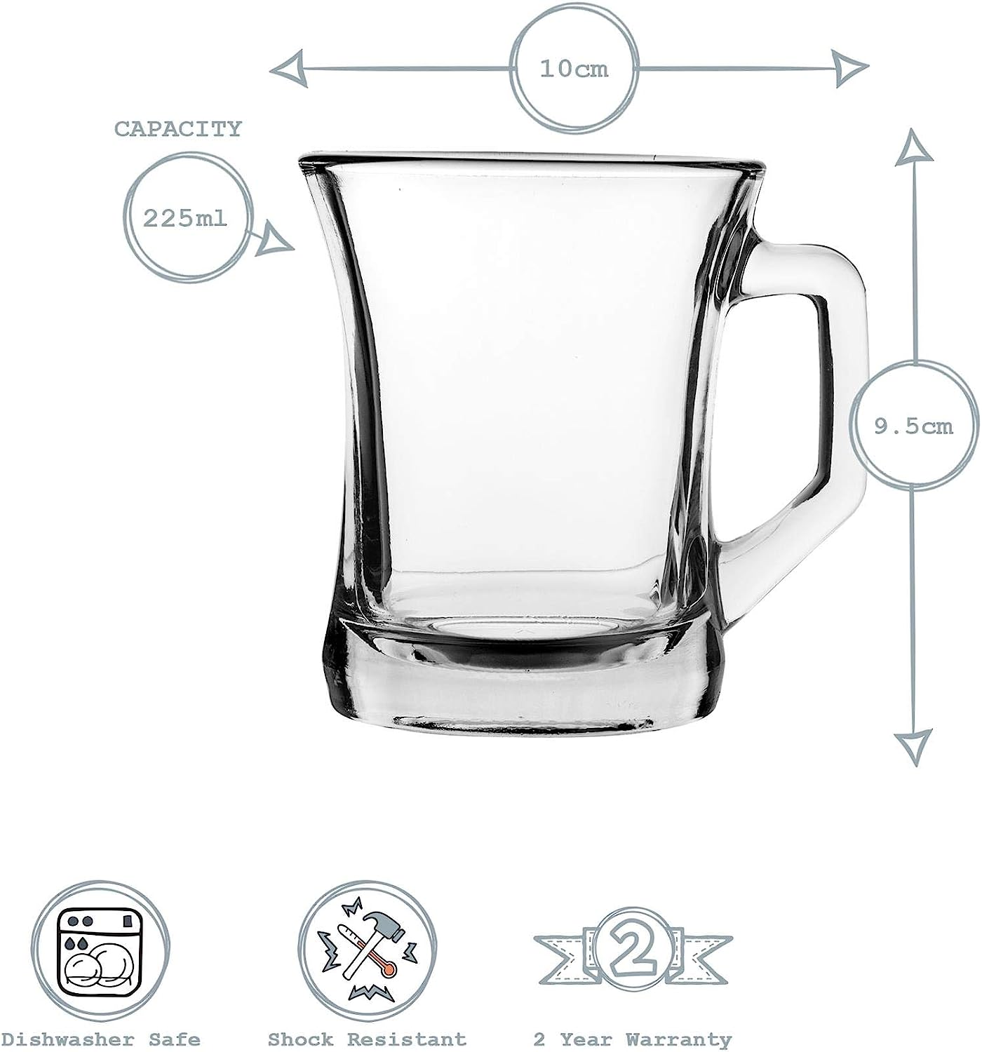 LAV 6x Clear 225ml Zen+ Glass Coffee Mugs