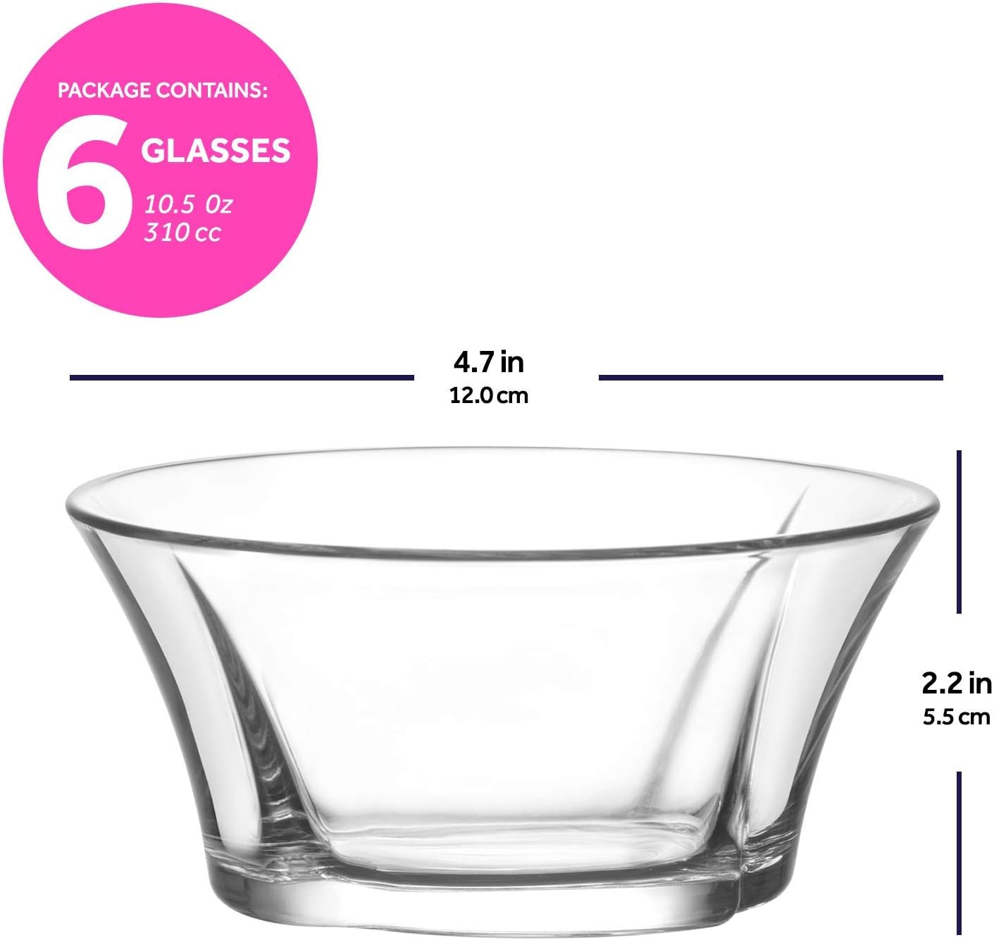 LAV Ice Cream Dessert & Snack Bowls Set (6 pieces), CLEAR Glass Bowl 10oz Truva 310cc