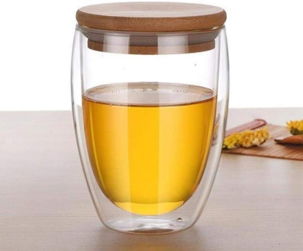 Perotti Double Wall Coffee Glass 350ml with Bamboo Cover