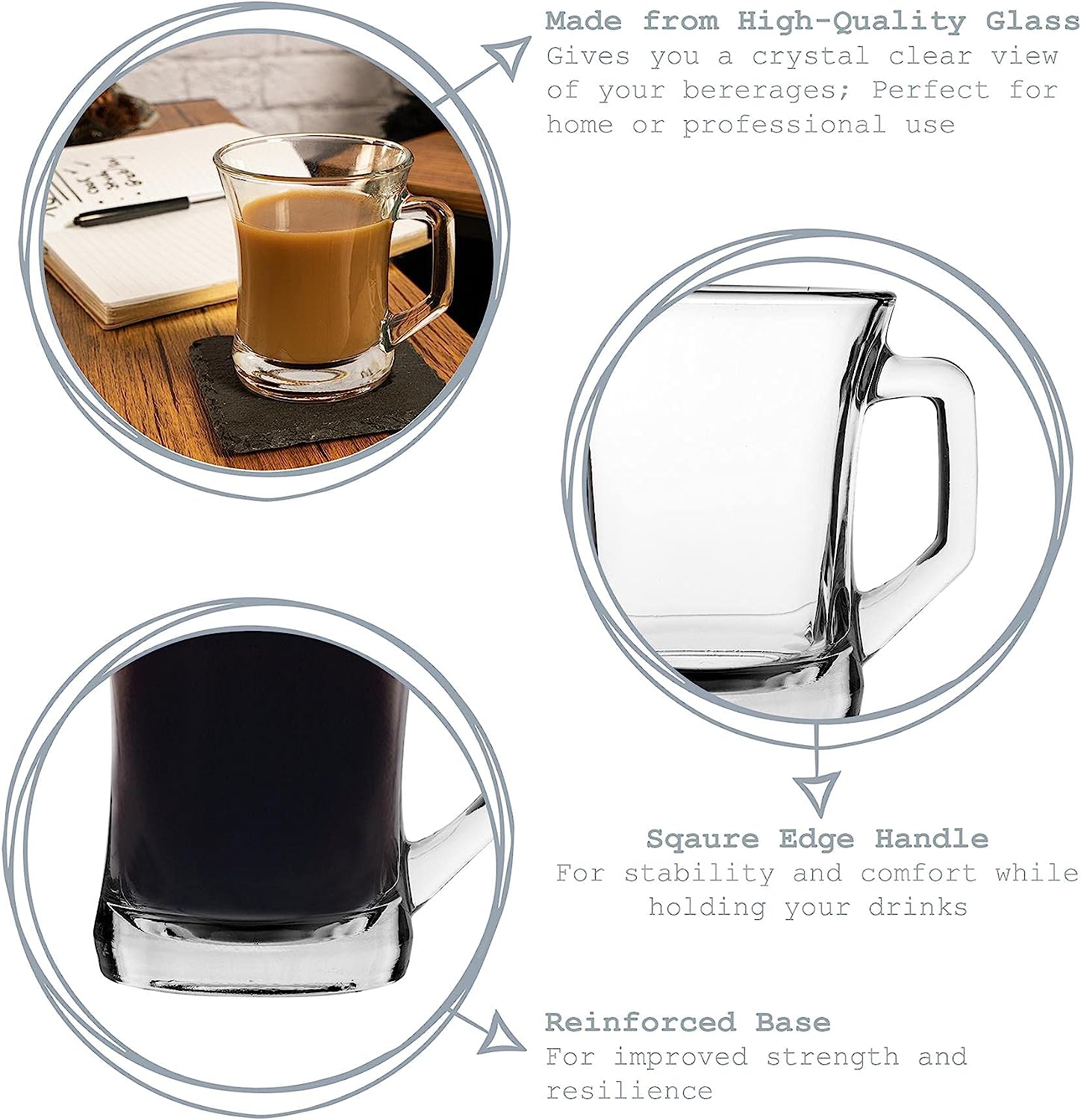 LAV 6x Clear 225ml Zen+ Glass Coffee Mugs